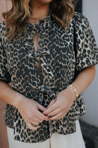 Leopard Tie Front Top