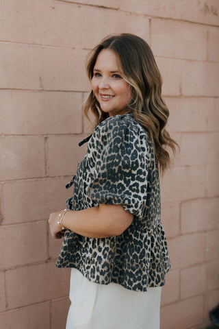 Leopard Tie Front Top