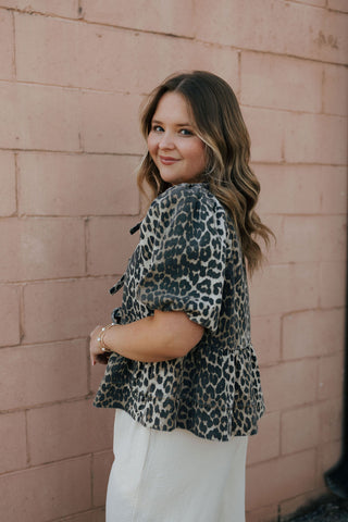 Leopard Tie Front Top