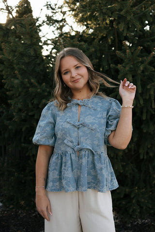 Denim Jacquard Top