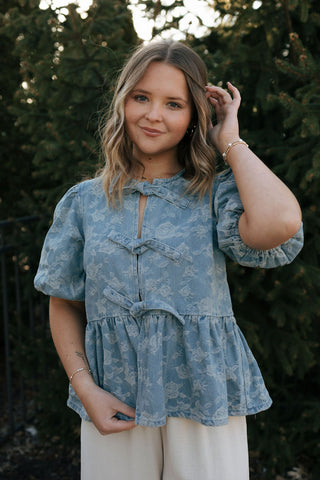 Denim Jacquard Top