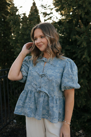 Denim Jacquard Top