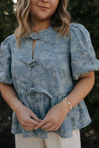 Denim Jacquard Top