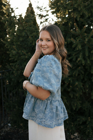 Denim Jacquard Top