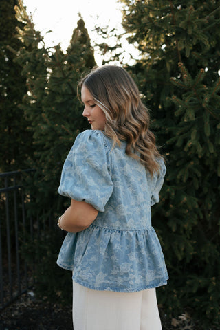 Denim Jacquard Top