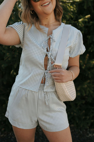 Gingham Tie Front Set, Blue