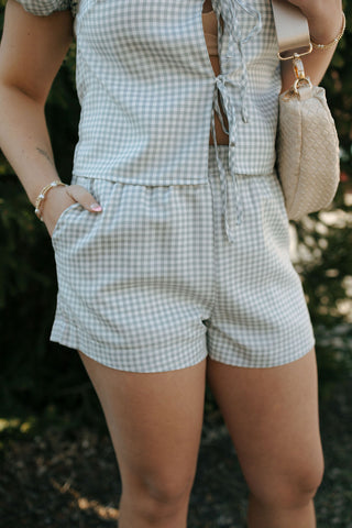 Gingham Tie Front Set, Blue