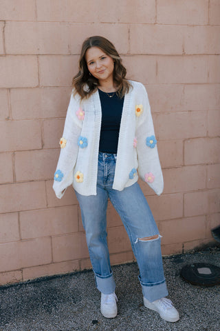 Crochet Flower Cardigan, Ivory