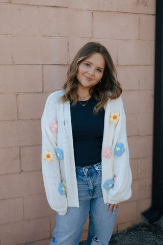 Crochet Flower Cardigan, Ivory
