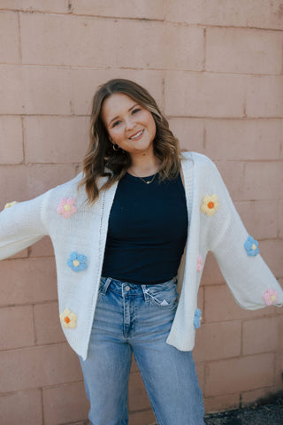 Crochet Flower Cardigan, Ivory