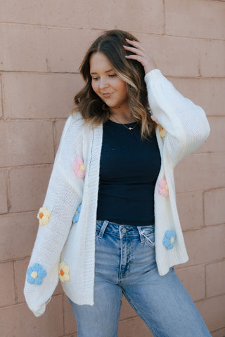 Crochet Flower Cardigan, Ivory