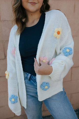 Crochet Flower Cardigan, Ivory