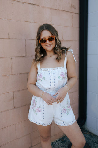 Embroidered Tie Stripe Romper