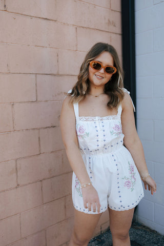 Embroidered Tie Stripe Romper