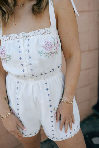 Embroidered Tie Stripe Romper