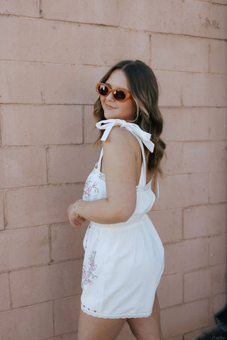 Embroidered Tie Stripe Romper