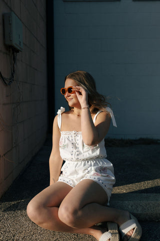 Embroidered Tie Stripe Romper