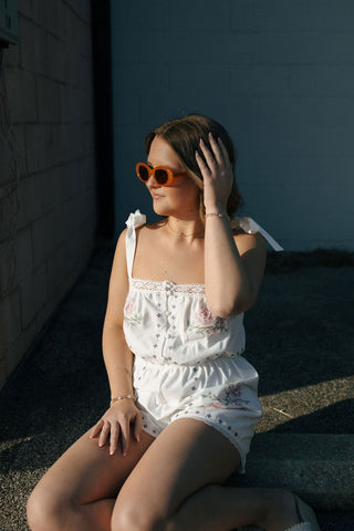 Embroidered Tie Stripe Romper