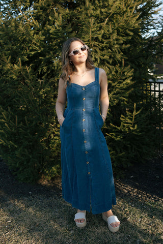 Dark Chambray Button Dress