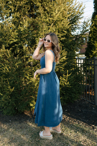 Dark Chambray Button Dress
