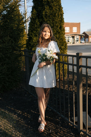 Eyelet Denim Dress, White