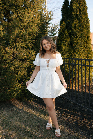 Eyelet Denim Dress, White