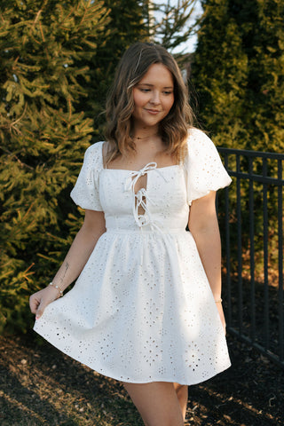 Eyelet Denim Dress, White