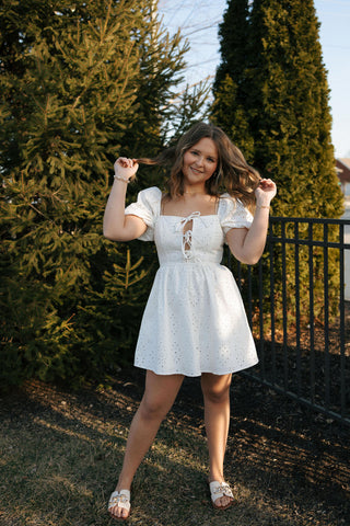 Eyelet Denim Dress, White