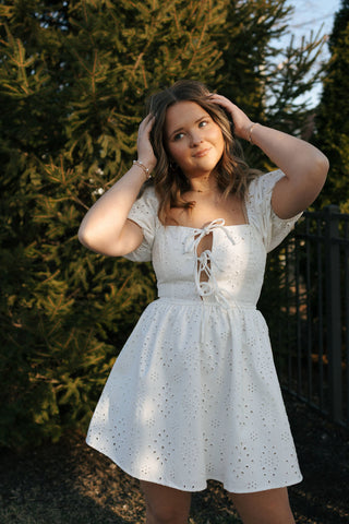 Eyelet Denim Dress, White