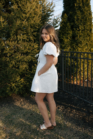 Eyelet Denim Dress, White