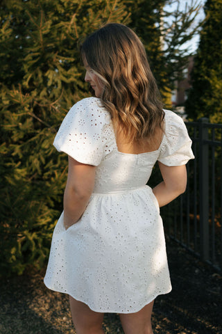 Eyelet Denim Dress, White
