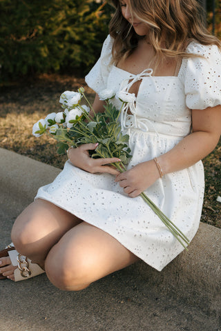 Eyelet Denim Dress, White