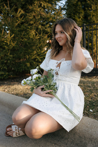 Eyelet Denim Dress, White