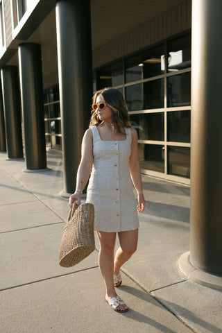 Eyelet Button Dress, Taupe