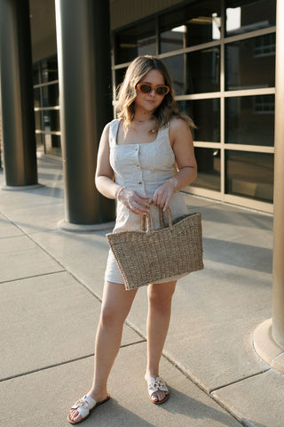 Eyelet Button Dress, Taupe