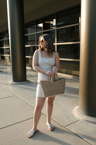 Eyelet Button Dress, Taupe