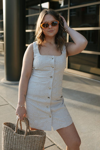 Eyelet Button Dress, Taupe