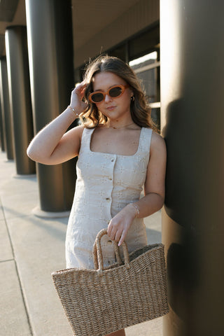 Eyelet Button Dress, Taupe