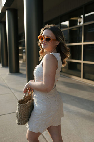 Eyelet Button Dress, Taupe