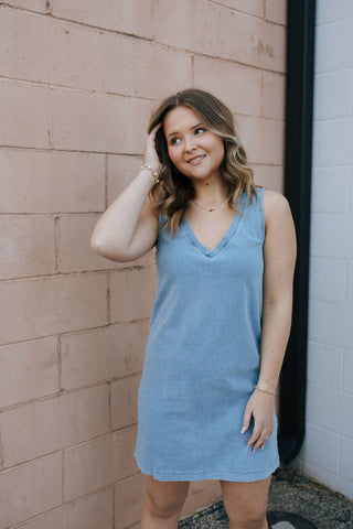Sloane V Neck Knit Denim Dress, Medium Indigo by Z Supply