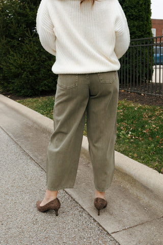 Washed Barrel Pants, Olive *final sale