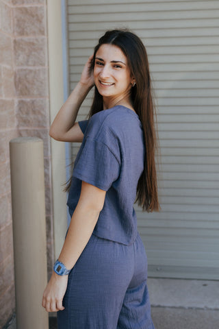 Sway Textured Cropped Tee, Worn Blue by Z Supply