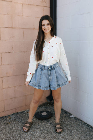 Washed Denim Shorts