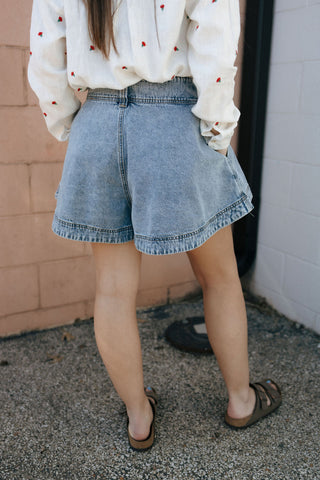 Washed Denim Shorts