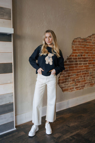 Teddy Bear Sweater Top, Navy *final sale