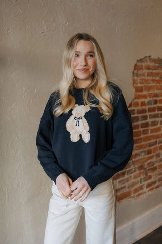 Teddy Bear Sweater Top, Navy *final sale