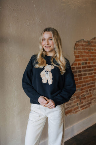 Teddy Bear Sweater Top, Navy *final sale