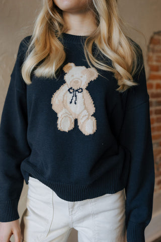 Teddy Bear Sweater Top, Navy *final sale