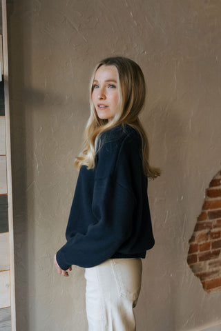 Teddy Bear Sweater Top, Navy *final sale