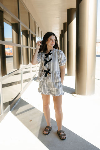 Stripe Ruffled Shorts, Black